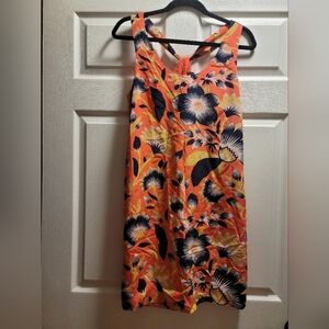 Jcrew women's size 6, racer back tank dress coral, navy, and yellow.